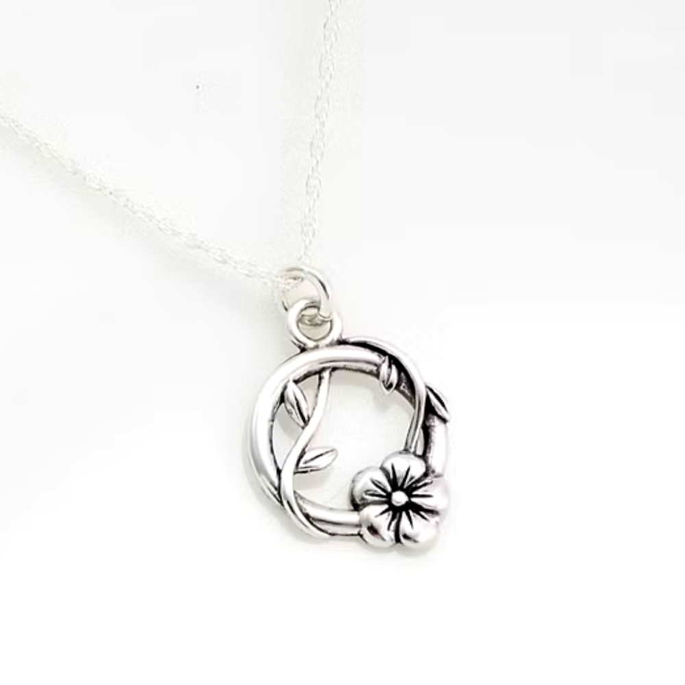 925 Sterling Silver Sakura Vine And Flower Necklace 18"